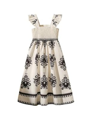 Toddler Girl's Boho Print Ruffle Square Neck Sleeveless Dress Swing A Line Dress