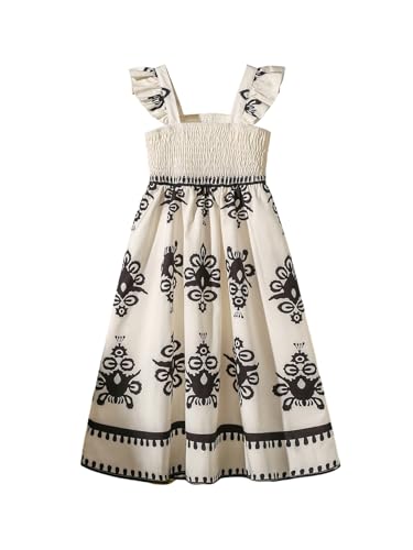 Toddler Girl's Boho Print Ruffle Square Neck Sleeveless Dress Swing A Line Dress