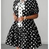41GV5C8LbiL.jpg Women's Plus Size Polka Dots Bow Tie Short Dress Puff Sleeve Ruffle A Line Dresses