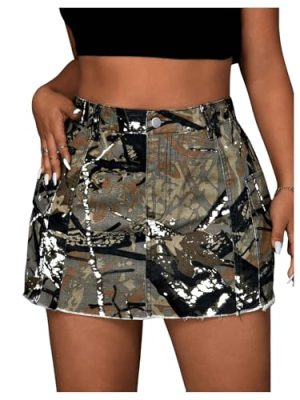Women's Plus Size Y2K Mini Denim Skirt High Waist Bodycon Cargo Skirts with Flap Pocket