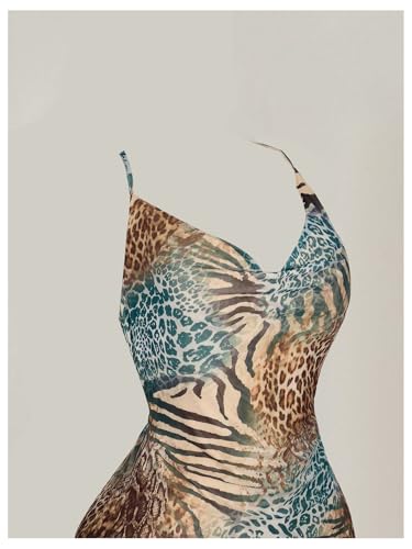 41GrTLGVCKL.jpg Women's Plus Size Leopard Print Draped Cowl Neck Cami Dress Criss Cross Backless Mini Dresses
