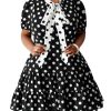 41H4Oso-4LL.jpg Women's Plus Size Polka Dots Bow Tie Short Dress Puff Sleeve Ruffle A Line Dresses