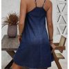 Women's Sleeveless Denim Cami Dress Scoop Neck Mini Dresses with Slant Pockets