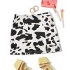 Girl's Cow Print Summer Split Hem High Waist Zipper Casual Short Skirt