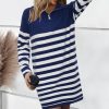 41J3br3YL.jpg Women's Winter Sweater Dress 2024 Striped Long Sleeve Lapel Collar Chunky Knit Slouchy Oversized Sweaters