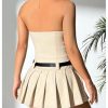 Women's Petite Strapless Belted Tube Dress Sleeveless Pleated A Line Mini Dresses