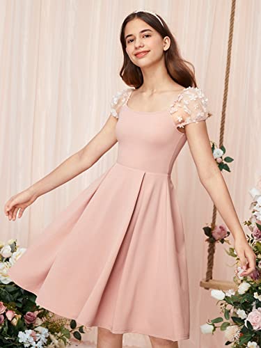 41JPGPhr5dL.jpg Girl's Appliques Mesh Puff Sleeve Square Neck Ruffle Hem Dress