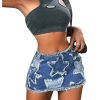 Women's Star Pattern Ripped Raw Hem Bodycon Pencil Skirts Slim Fit Y2K Cheeky Denim Hip Skirt