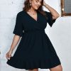 41JxuNReCFL.jpg Plus Size Casual Summer Dress for Women Swiss Dot Wrap V Neck Ruffle Sleeve Smock Boho Mini Dress