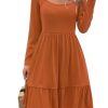 Long Sleeve Casual Womens Fall Dresses Modest Church Teacher Work Babydoll Boho Sundress 2025 with Pockets