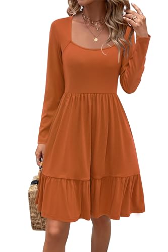 Long Sleeve Casual Womens Fall Dresses Modest Church Teacher Work Babydoll Boho Sundress 2025 with Pockets