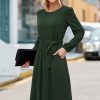 41LSIY57x3L.jpg Womens Long Sleeve Casual Dresses 2025 Business Work Teacher Fall Church Belted A Line Flowy Midi Dress