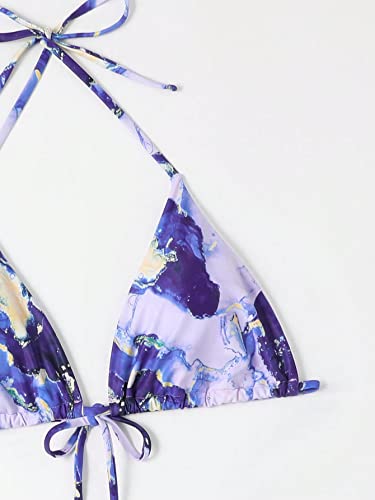 41LfF7RBBnL.jpg Women's 3 Piece Halter Triangle Bikini Marble Print Swimsuits and Coverup Skirt