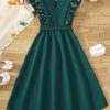 Girl's Flounce Sleeve Belted Gold Snowflake Party Swing A Line Dress