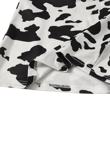 Girl's Cow Print Summer Split Hem High Waist Zipper Casual Short Skirt
