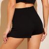 Women's Contrast Binding Knot Side Mid Waist Asymmetrical Skirt Shorts