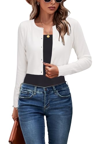 41NWGA38xL.jpg Newshows Cropped Cardigan Sweaters for Women 2025 Crew Neck Button Down Open Front Knit Bolero Shrugs