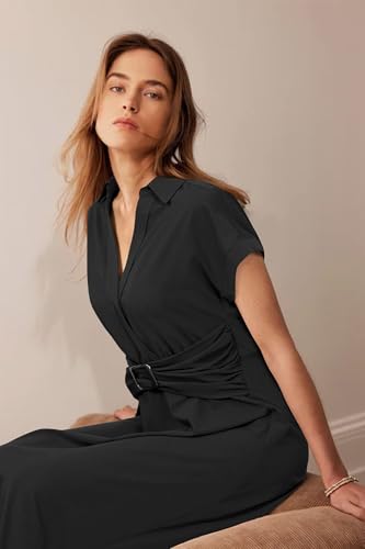 41NZ7tEa0TL.jpg Womens Wear to Work Teacher Business Casual Dress Funeral Midi Dresses Button Down Office Clothes with Pockets