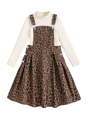 41NlGGIk2pL.jpg Girl's Leopard Print Corduroy Pinafore Dress Sleeveless Short Overall Dresses