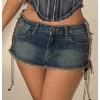 41NvcMD-rbL.jpg Women's Lace Up Side Bodycon Denim Mini Skirt Y2k Low Rise Frayed Hem Jean Skirts