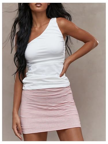 Women's Striped Bodycon Mini Skirt Athletic Workout Skorts Shorts