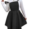 Women's Plus Size PU Leather Overalls Sleeveless Flare Hem Solid Pinafore Dress