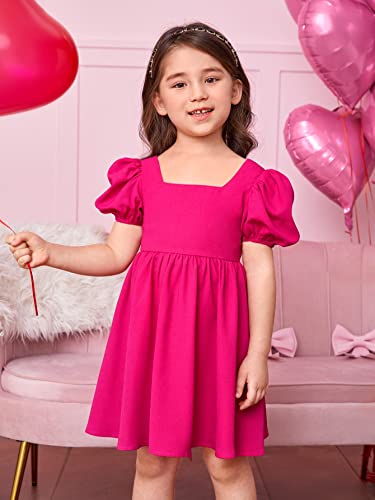 41OGdr2qo3L.jpg Toddler Girl's Square Neck Short Puff Sleeve A Line Flared Tie Back Cute Mini Dress