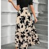 Women's Floral Print Color Block Maxi Dress Puff Sleeve Belted A Line Dresses