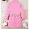 41OeAWJEUQL.jpg Girl's 2 Piece Outfits Ripped Button Down Jacket Elastic Waist Denim Skirt Set
