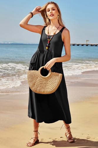 41P8TPUNDfL.jpg Women's 2024 Summer Sundresses Casual Beach Vacation Outfits Long Flowy Sleeveless Tank Maxi Dress with Pockets