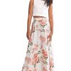 Girl's 2 Piece Outfits Lace Sleeveless Tank Top and Floral Print A Line Skirt Set