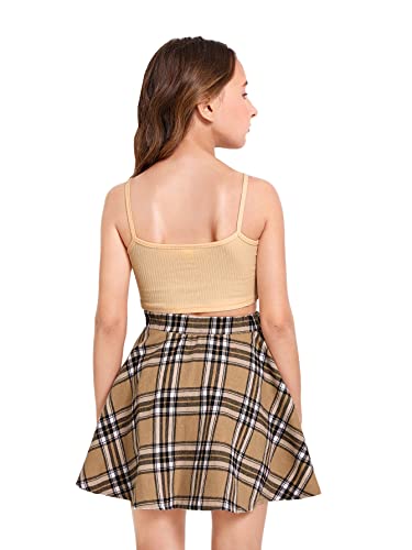 41PIrdr20L.jpg Girl's 2 Piece Outfits Cartoon Print Cami Top and Plaid Skater Skirt Set