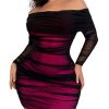 41QG3xcuIsL.jpg Women's Plus Size Off Shoulder Ruched Bodycon Dress Long Sleeve Mesh Mini Pencil Dresses