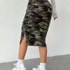 41Ql2JEYLHL.jpg Women's Camo Print High Waist Skinny Midi Skirts Split Side Drawstring Waist Hip Skirt