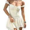 41QnAQhxVyL.jpg Women's Textured Tie Front Sleeveless Mini Dress Asymmetrical Ruffle Cowgirl Cami Dresses