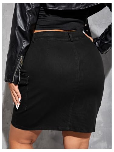 Women's Plus Size Stretchy Bodycon Denim Cargo Skirt High Waisted Short Jean Skirts