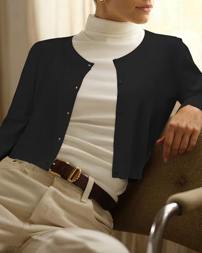 41RKwiSBPXL.jpg Newshows Cropped Cardigan Sweaters for Women 2025 Crew Neck Button Down Open Front Knit Bolero Shrugs