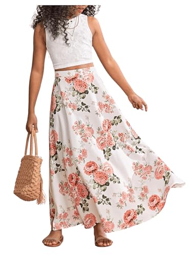 Girl's 2 Piece Outfits Lace Sleeveless Tank Top and Floral Print A Line Skirt Set