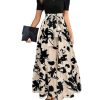 Women's Floral Print Color Block Maxi Dress Puff Sleeve Belted A Line Dresses