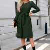 41SybsfMg6L.jpg Womens Long Sleeve Casual Dresses 2025 Business Work Teacher Fall Church Belted A Line Flowy Midi Dress