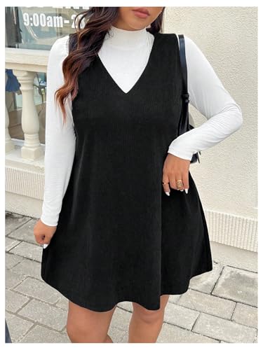 41UAkzLsgpL.jpg Women's Plus Size Corduroy V Neck Tank Overall Dress Sleeveless Loose Casual Short Dress