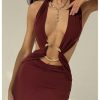 Women's Cut Out Tie Backless Halter Maxi Dress Sexy Sleeveless Ring Linked Fishtail Bodycon Dresses