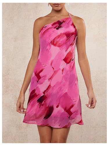 Women's Tie Dye One Shoulder Sleeveless Dress Draped Backless Mini Dresses