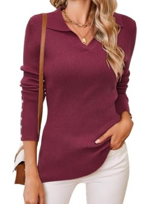 41V1ski000L.jpg Womens Fall Fashion Sweater 2024 Business Tops Long Sleeve Clothes Casual Outfits Dressy Shirt Knit Pullover Blouse