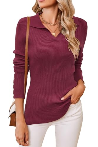 Womens Fall Fashion Sweater 2024 Business Tops Long Sleeve Clothes Casual Outfits Dressy Shirt Knit Pullover Blouse