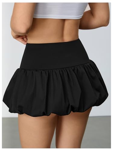 Women's High Waist Ruffle Hem Bubble Mini Skirt A Line Flared Cute Skirts Streetwear