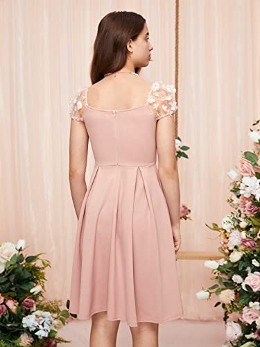 41VAjfmuGpL.jpg Girl's Appliques Mesh Puff Sleeve Square Neck Ruffle Hem Dress