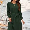 41VrPY256L.jpg Womens Long Sleeve Casual Dresses 2025 Business Work Teacher Fall Church Belted A Line Flowy Midi Dress