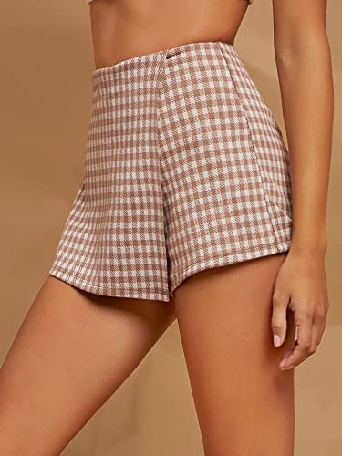 41Vu5dKZiUL.jpg Women's Plaid High Waisted Asymmetrical Vintage Skirt Casual Shorts Skort