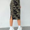 41VuuZGxVrL.jpg Women's Camo Print High Waist Skinny Midi Skirts Split Side Drawstring Waist Hip Skirt